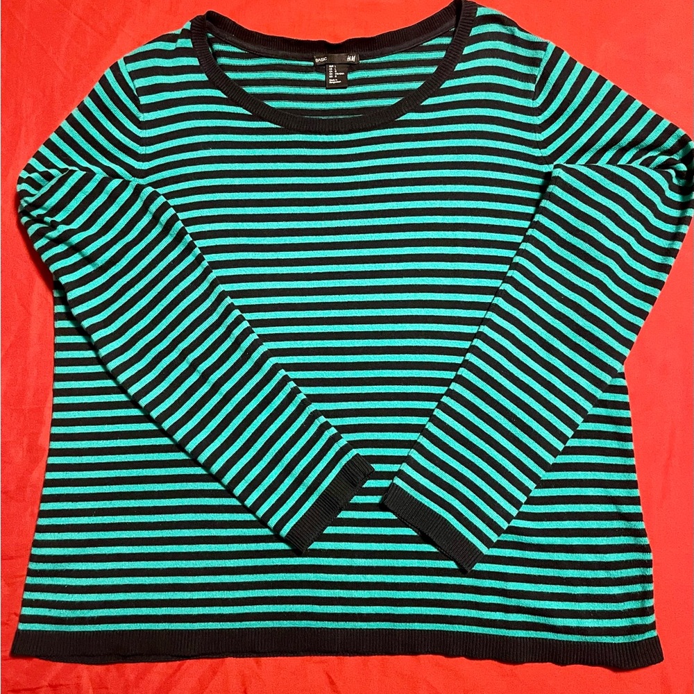 Black and Green Striped H&M Long Sleeve Sweater